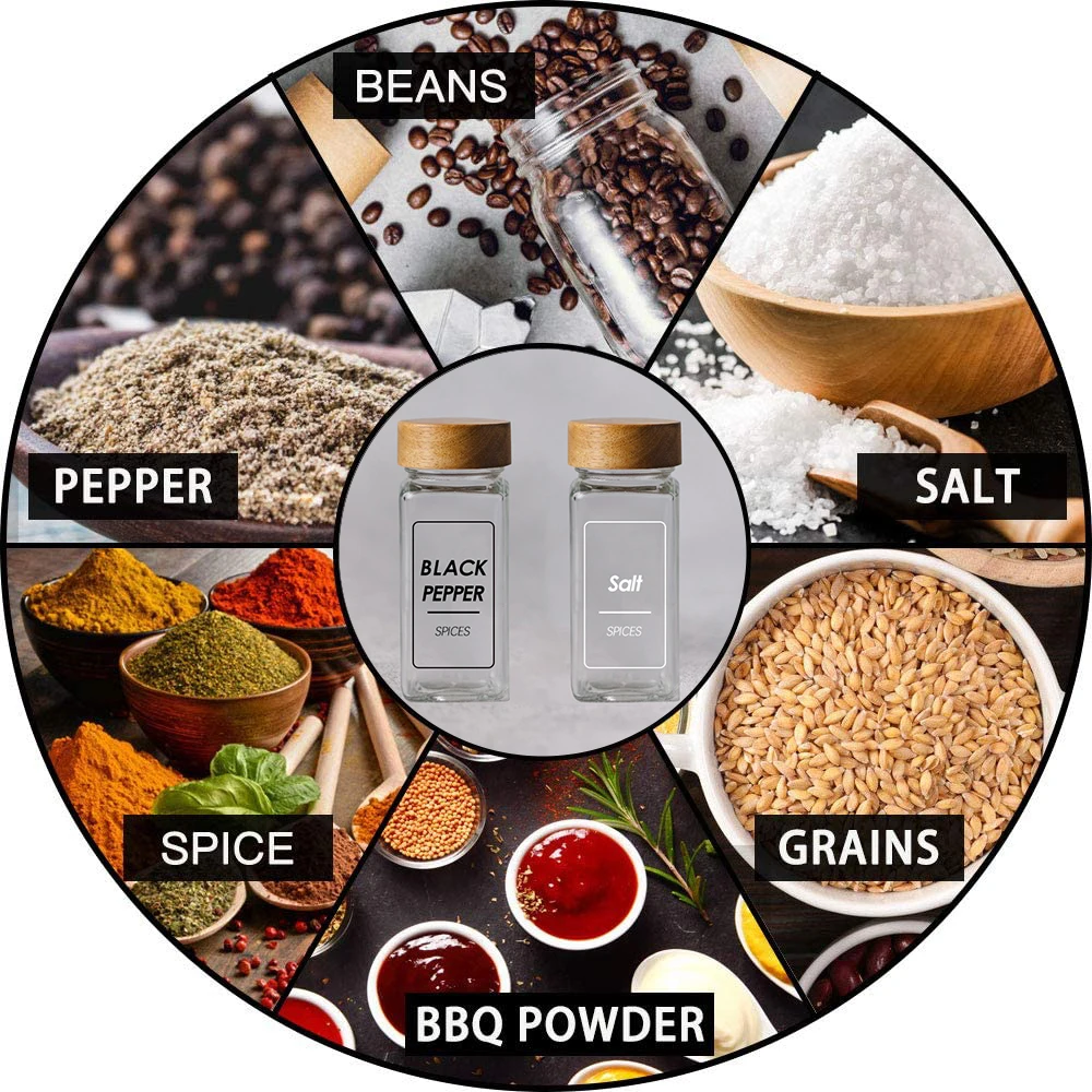 Top Seller 12 pcs 4oz 120ml Square Airtight Screw Wooden Caps Spice Glass Bottles jar Set with Shaker Lids and Labels