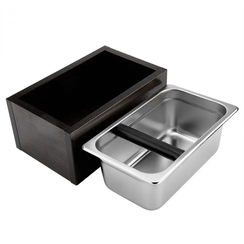 Custom Logo Barista Espresso Coffee Grind Powder Bucket Wood Stanliess Steel Knock Box