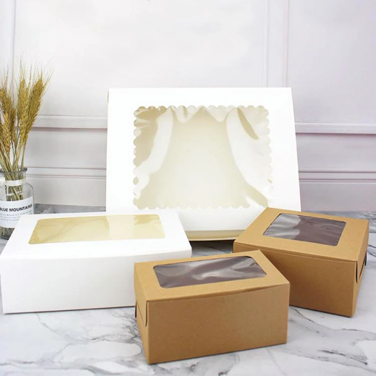 Y51 folding window drawer packaging kraft paper gift box for tea Dessert Cake paper box with full see through PVC lid