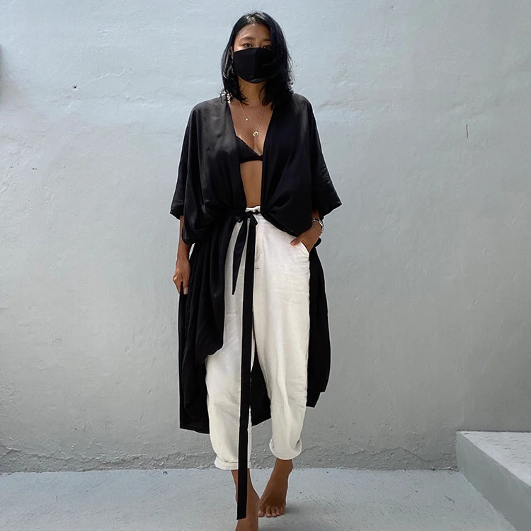 Cover Up Swimwear Rayon Solid Color Short Sleeves Printed Japanese Kimono