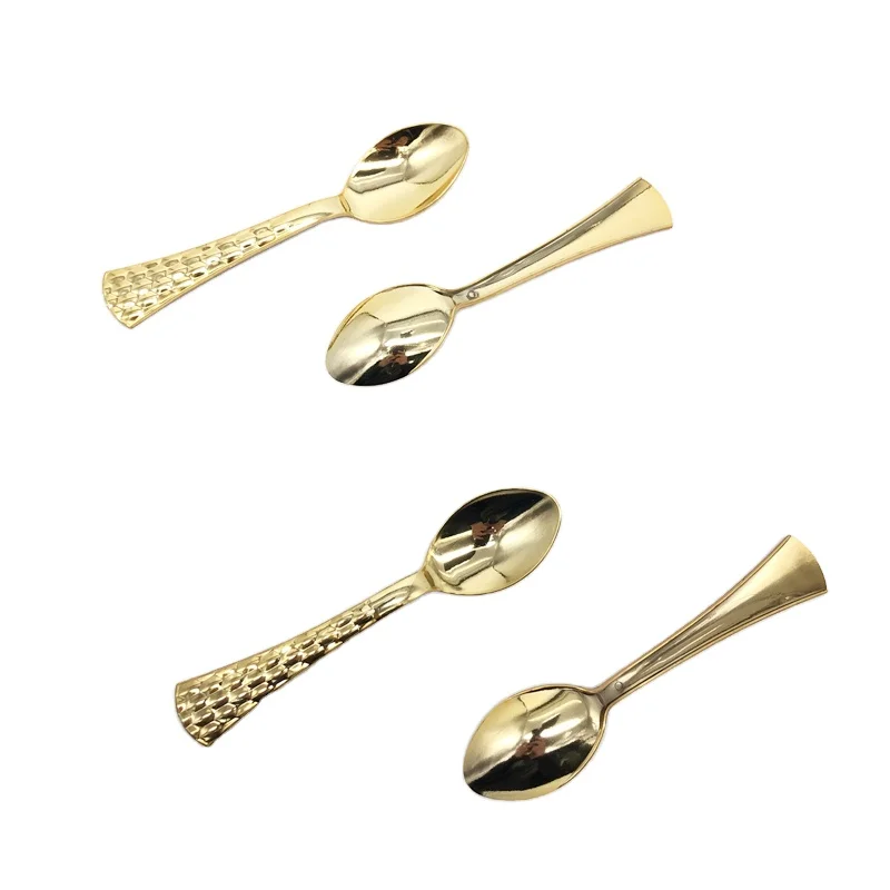Disposable cutlery wholesale Small Plastic Pearl Spoon gold clouded Plastic Spoon for Dessert