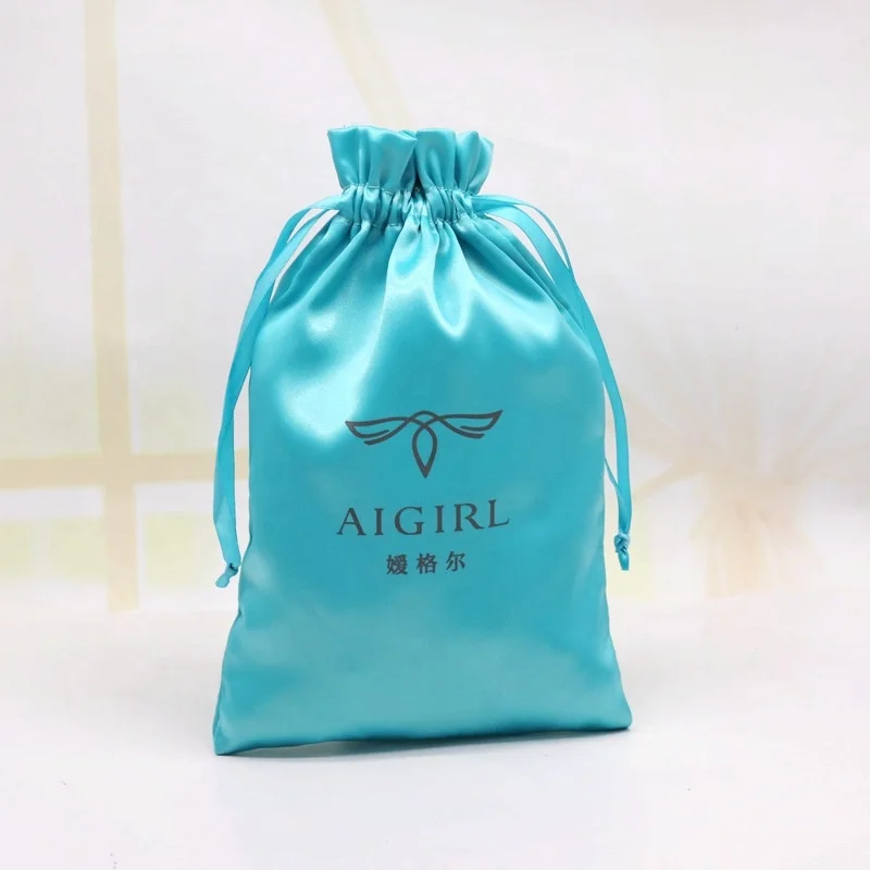Manufacture Custom Satin Bags Logo Silk Bag Hair Bundles Pouches Satin Bags With Drawstings for Wigs