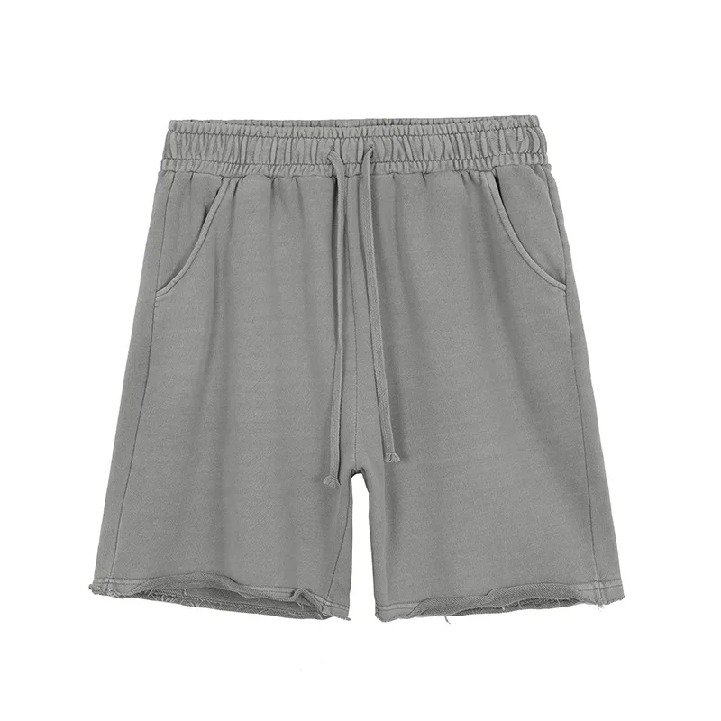 wholesale summer men youth 100% cotton casual raw edge Bermuda distress washed vintage shorts