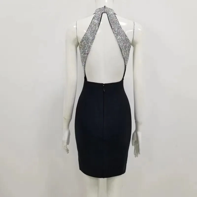 C2566 Trendy Halter Collar Backless Sequins Bodycon Women bodycon Dress Manufacturer