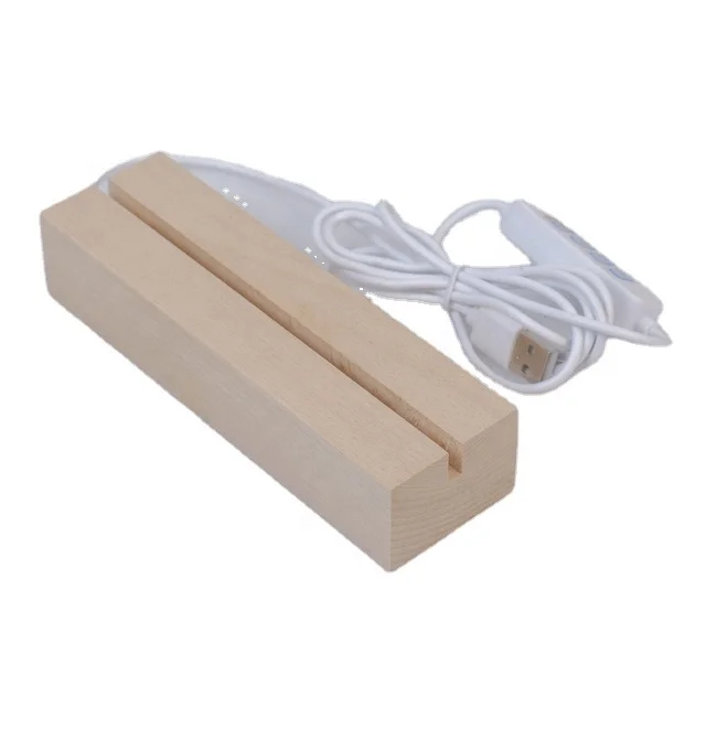 Xianfa Wholesale Solid Wood Led Display Night Light Base Holder Stand 3d Led Lamp Wooden Base For Diy Acrylic USB Wooden Base