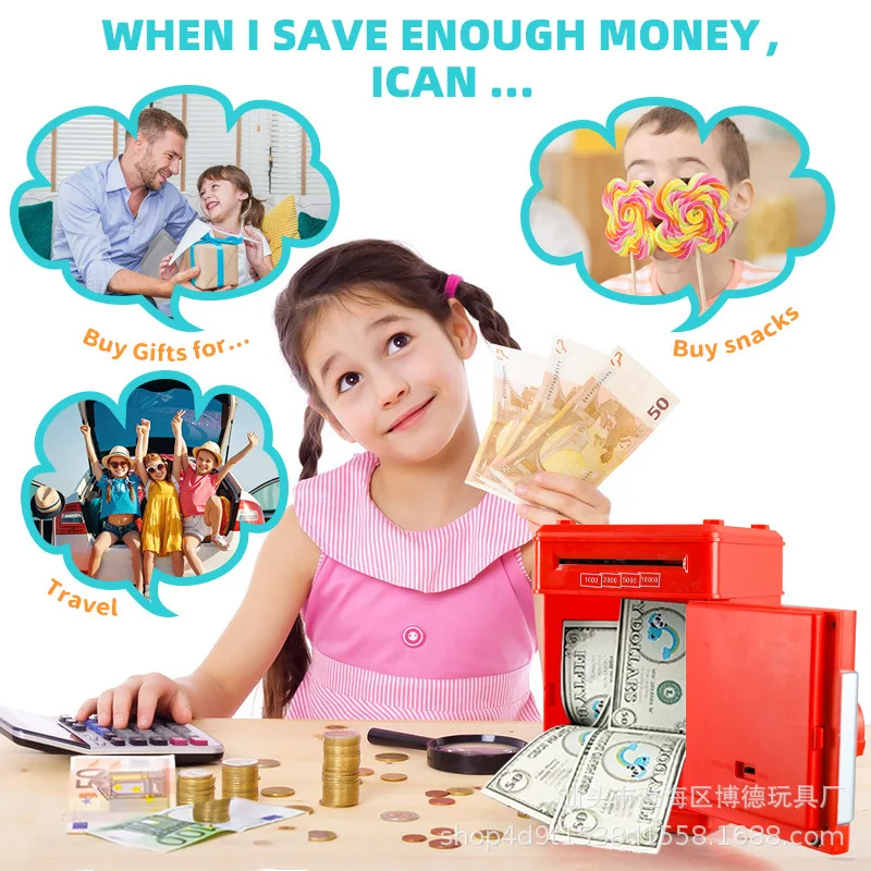 Automatic Small mini piggy bank with password fingerprint Money Rolling Password Safe Box ATM Piggy Bank