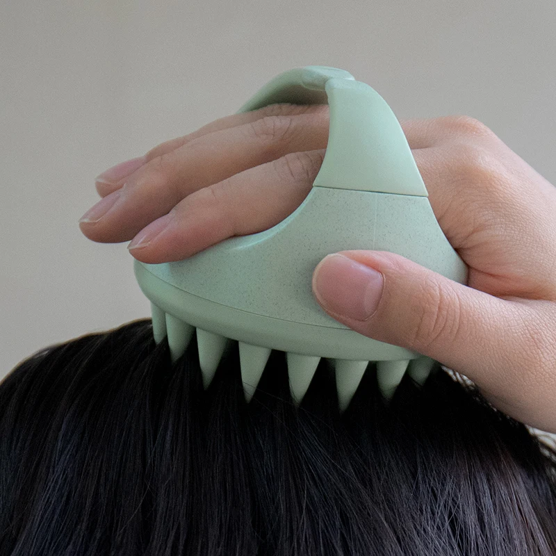 LOHAS Logo Customization Wheat Straw Silicone Hair Scalp Massager Shampoo Brush Green With Round Shape
