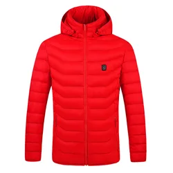 Winter Heating Jacket  Men USB Charging Nine Zone Hooded Down Cotton Padded Jacket Heating Clothing