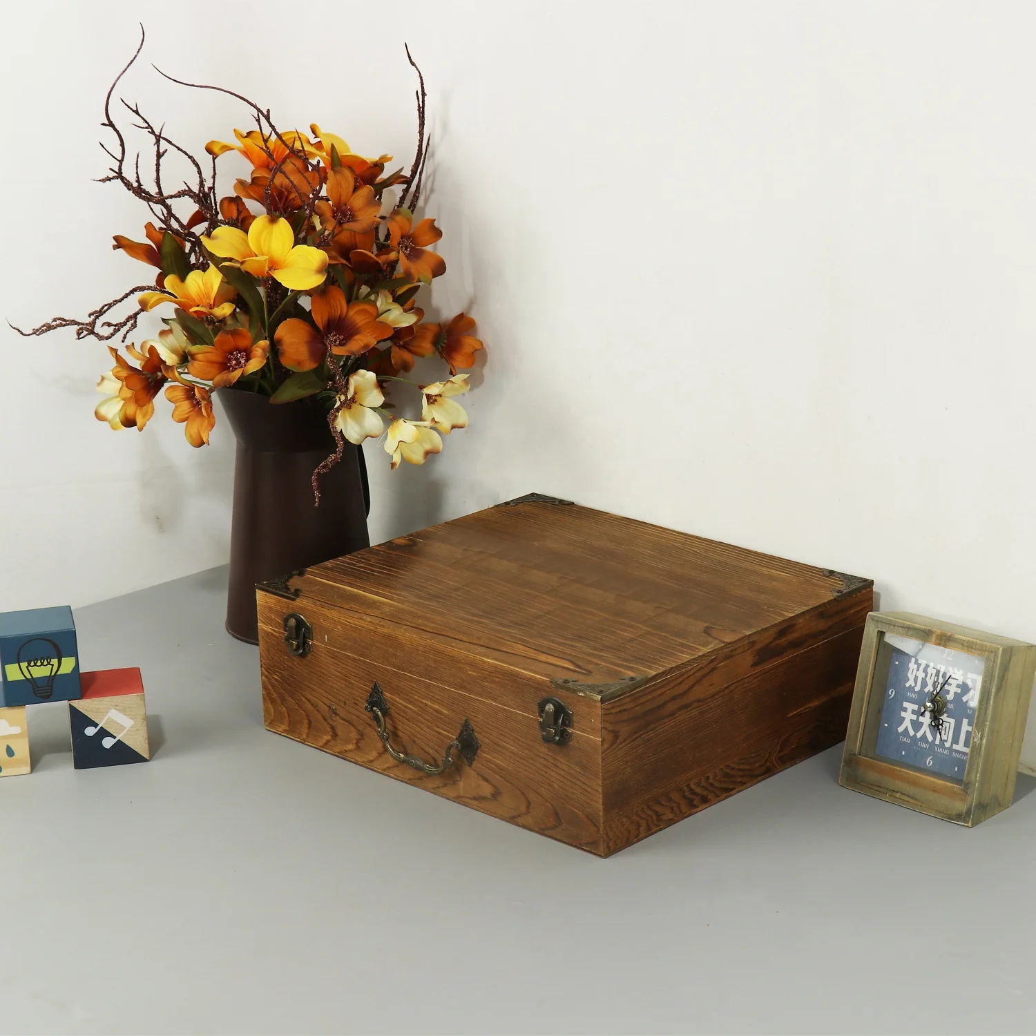 wooden portable storage box Factory personalised creative lockable wooden black storage box detachable