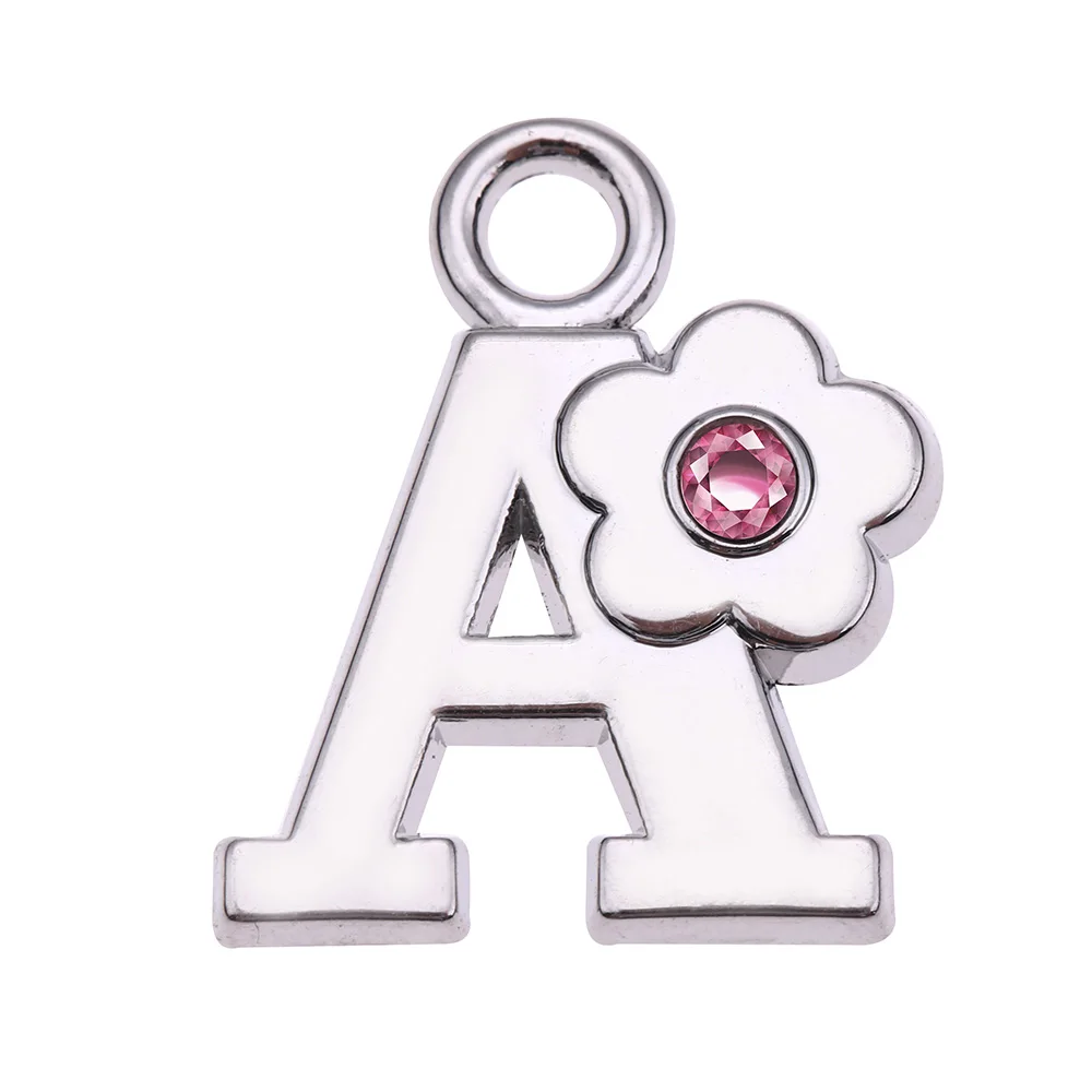 Jewelry Accessory  Women Zinc Alloy Metal Crystal Small Flower Silver Plated Necklace Initial Alphabet Letter N  Charms Pendant