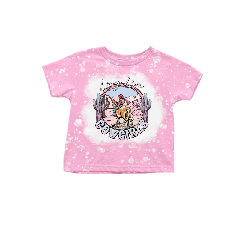 Custom Boutiqie T Shirt for Girls Tops Pink Cowgirls Printed Children Short Sleeve T Shirt Clothing Wholesale