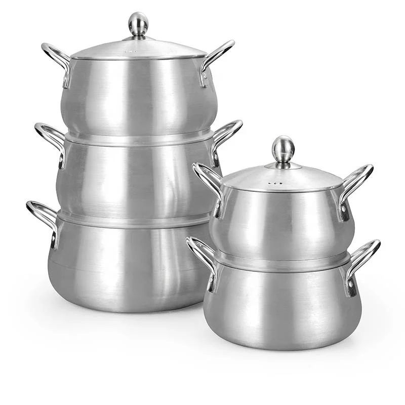Hot Selling 5pcs Aluminum Belly Pot 16-24cm Satin Finished Cooking Pot Kitchenware Set