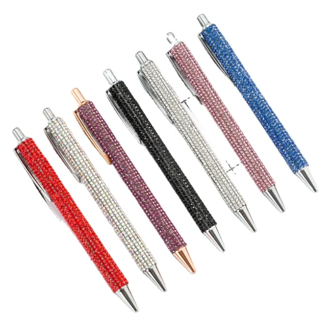 Wholesale diamond covered ballpoint pen promotional sequin press jumping metal glitter pen for gift