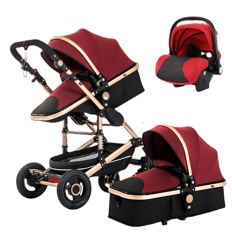 
Newborn hot mom luxury aluminum frame baby travel prams high landscape car seat wholesale 3 in 1 baby strollers for baby girl 