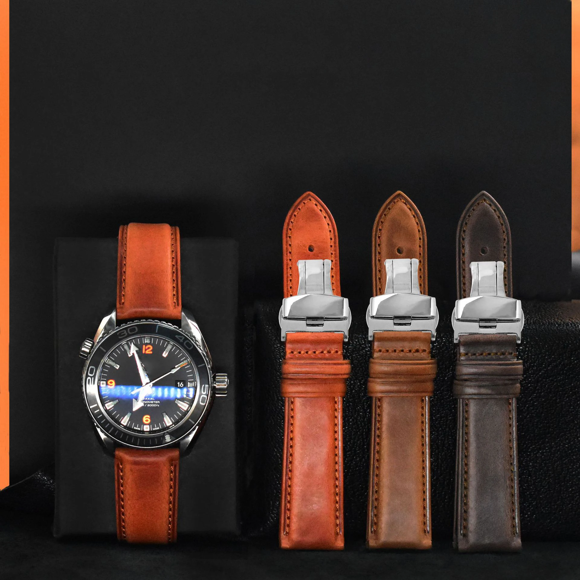 Steel butterfly buckle first layer cowhide leather watch strap accessories Italy high-end oil wax leather strap