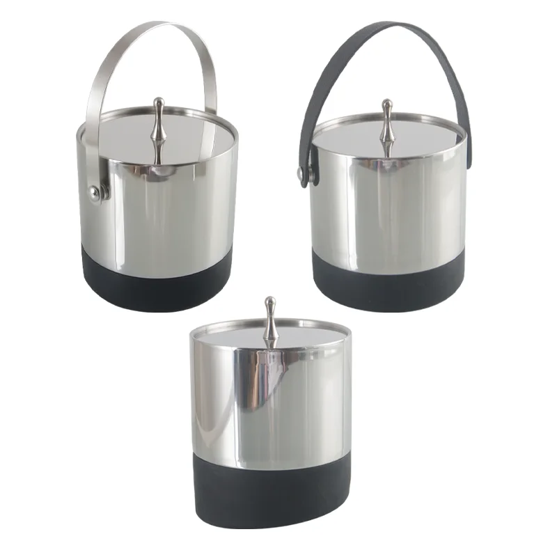 Wholesale custom double wall luxury stainless steel wine beer champagne cooler ice bucket with handle non slip silicone bottom