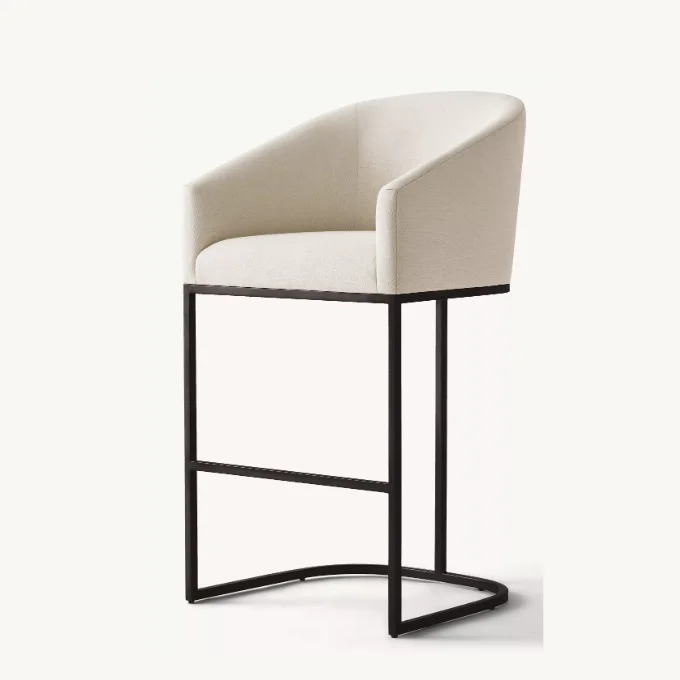Indoor Bar Furniture Barrelback Slope Arm Fabric Bar Stools Metal Frame Bar Chairs