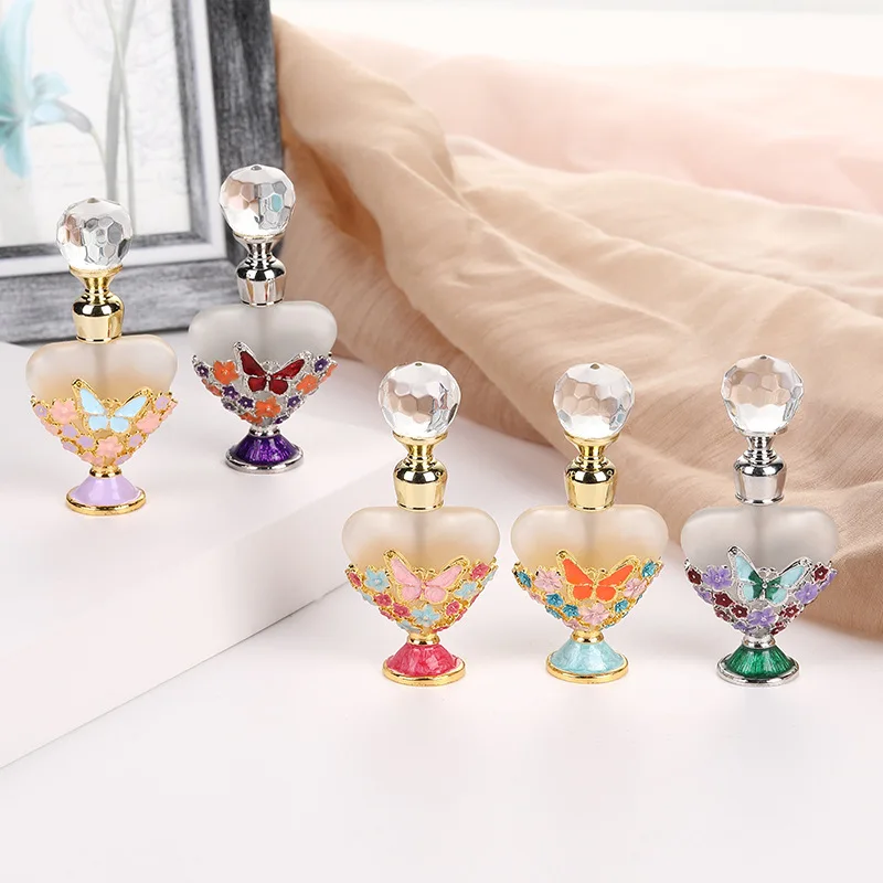 Small Flower Butterfly 5ml Heart Shaped Perfume Bottle Elegant And Gorgeous Colorful Essential Oil Bottle