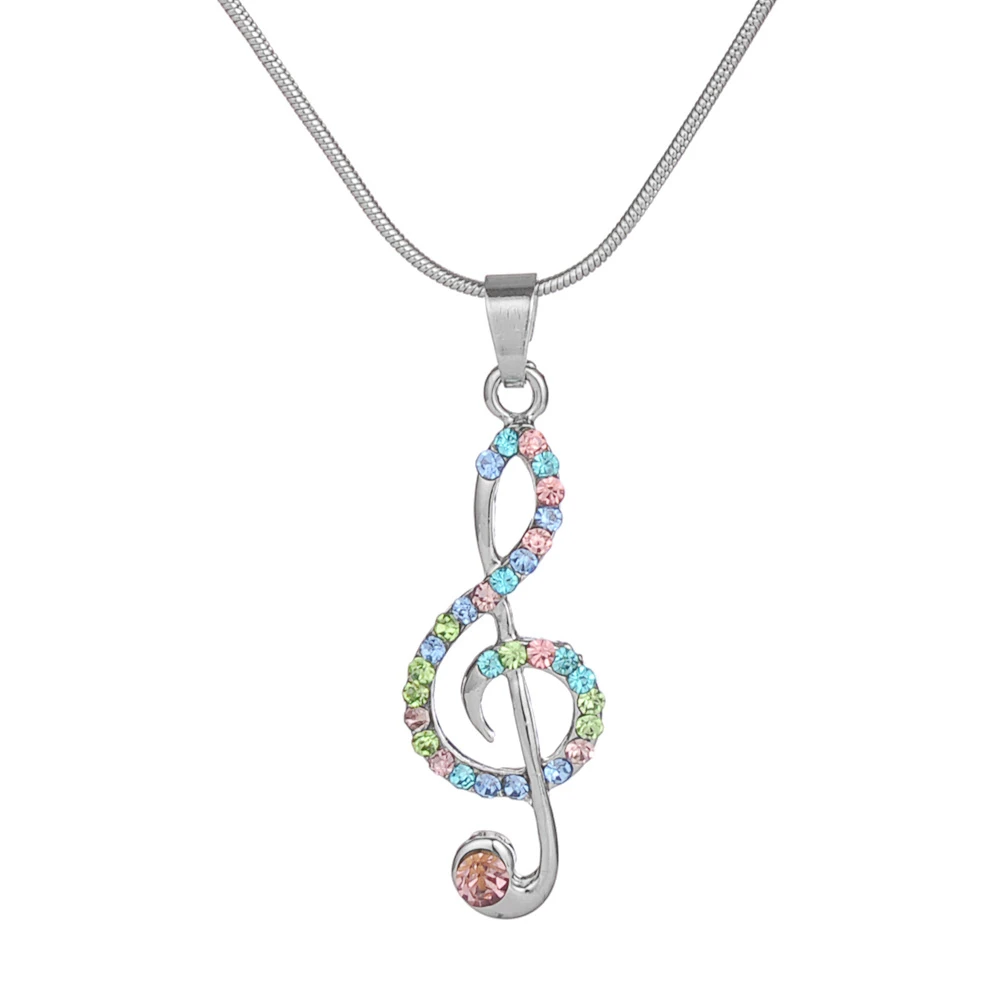 Couple Gift Necklace Jewelry Fashion Inlaid Colorful Rhinestone Musical Note Pendant Chain Accessory
