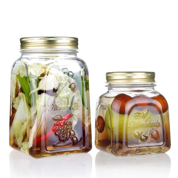 
Square mason jars with rose emboss design with lid for jelly 300ml-golden metal airtight lid glass canning jar 