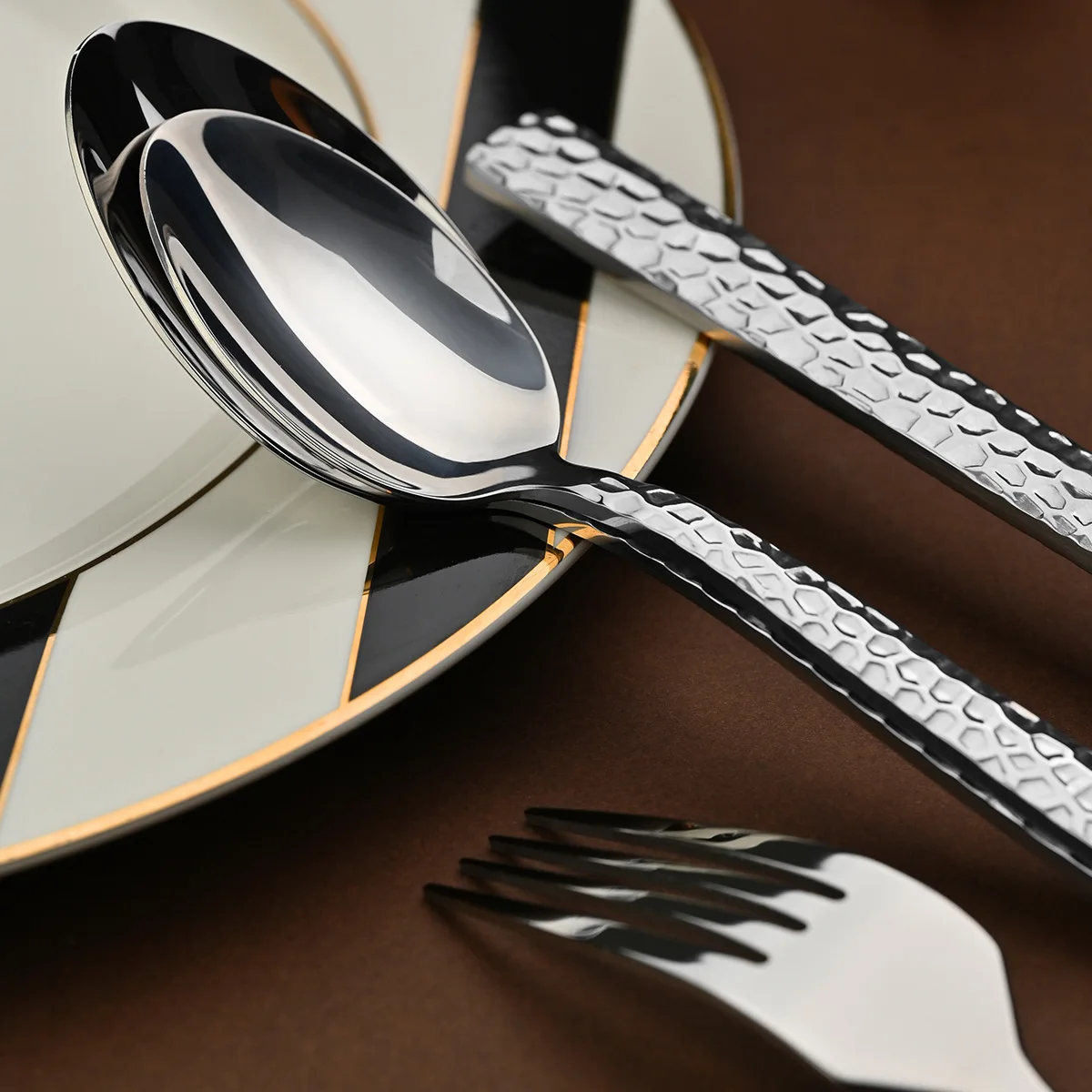 Stone Pattern Stainless Steel Cutlery Set Metal Knife Spoon And Fork For Party And Wedding