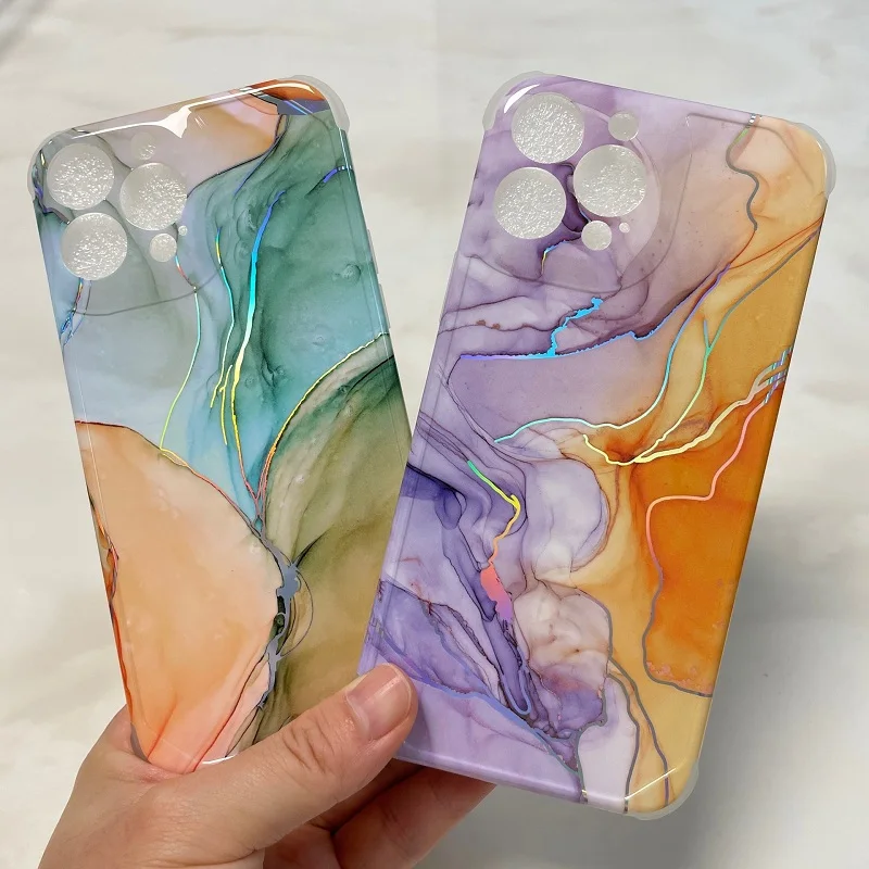 New Laser Marble Pattern Glossy Tpu Phone Case For Samsung Note 20 A51 A71 A52 A12 S21 S22 plus ultra
