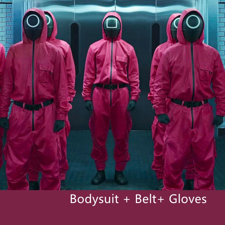 Squid Game Mask Track Suit Outfit T Shirts Set Soldier Jumpsuit Cosplay Jacket Clothes Hoodie Tracksuit Suite Squid Game Costume