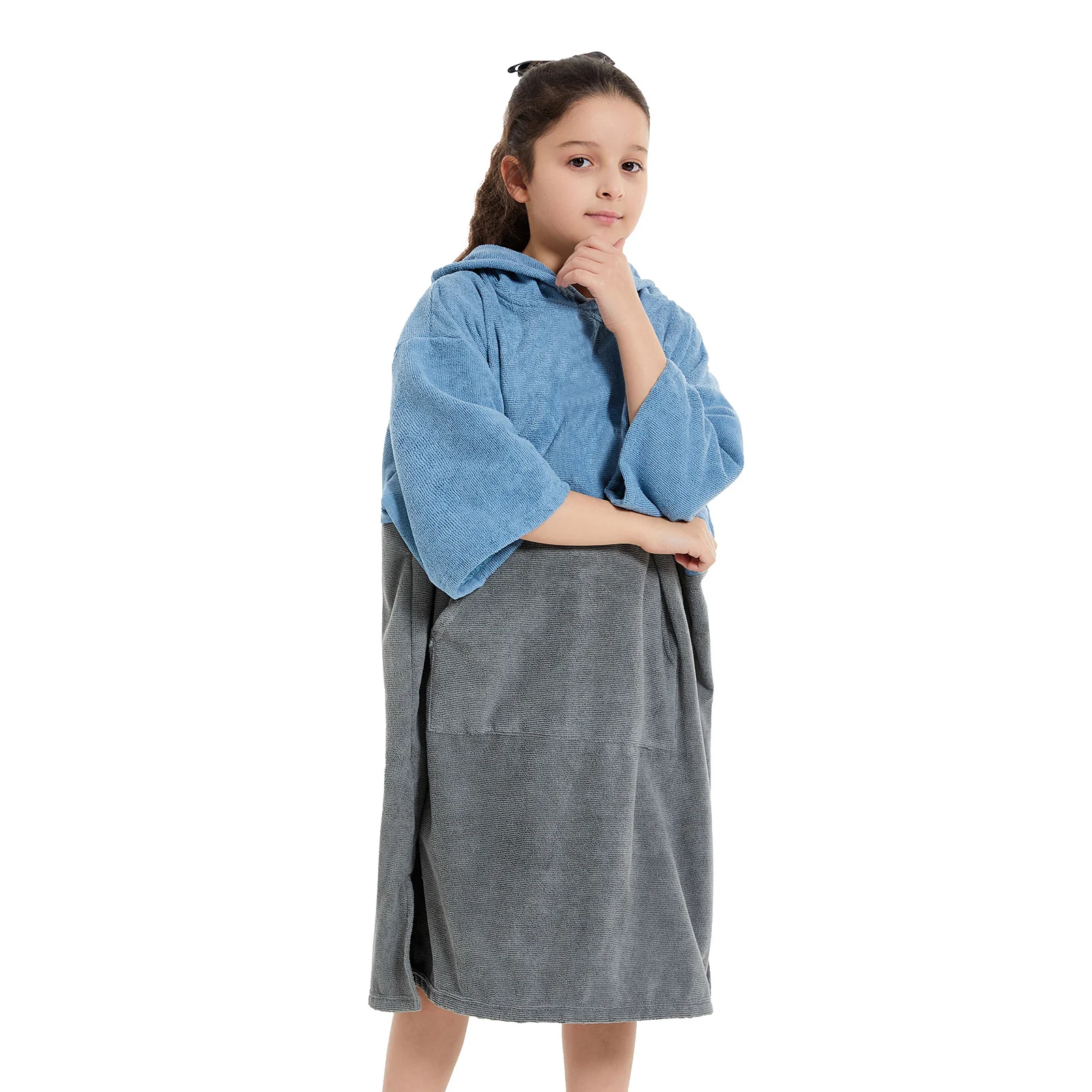 Towel Robe Chidren Microfiber Changing Robe with Hoodie and Large Front Pocket for Surfing and Outdoor Activities