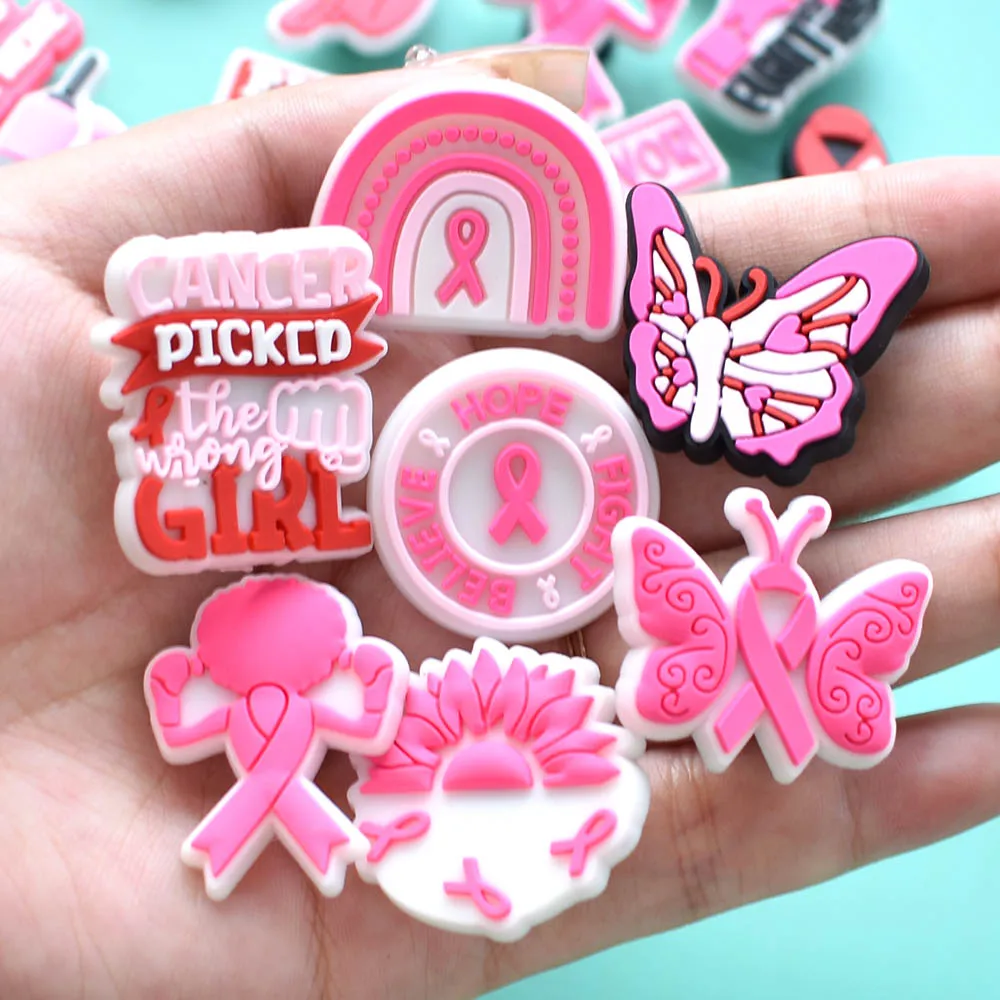 Fight Cancer Clog Charms Breast Cancer Awareness Clog Charms Bulk Pink Ribbon Shoe Charms For Clog