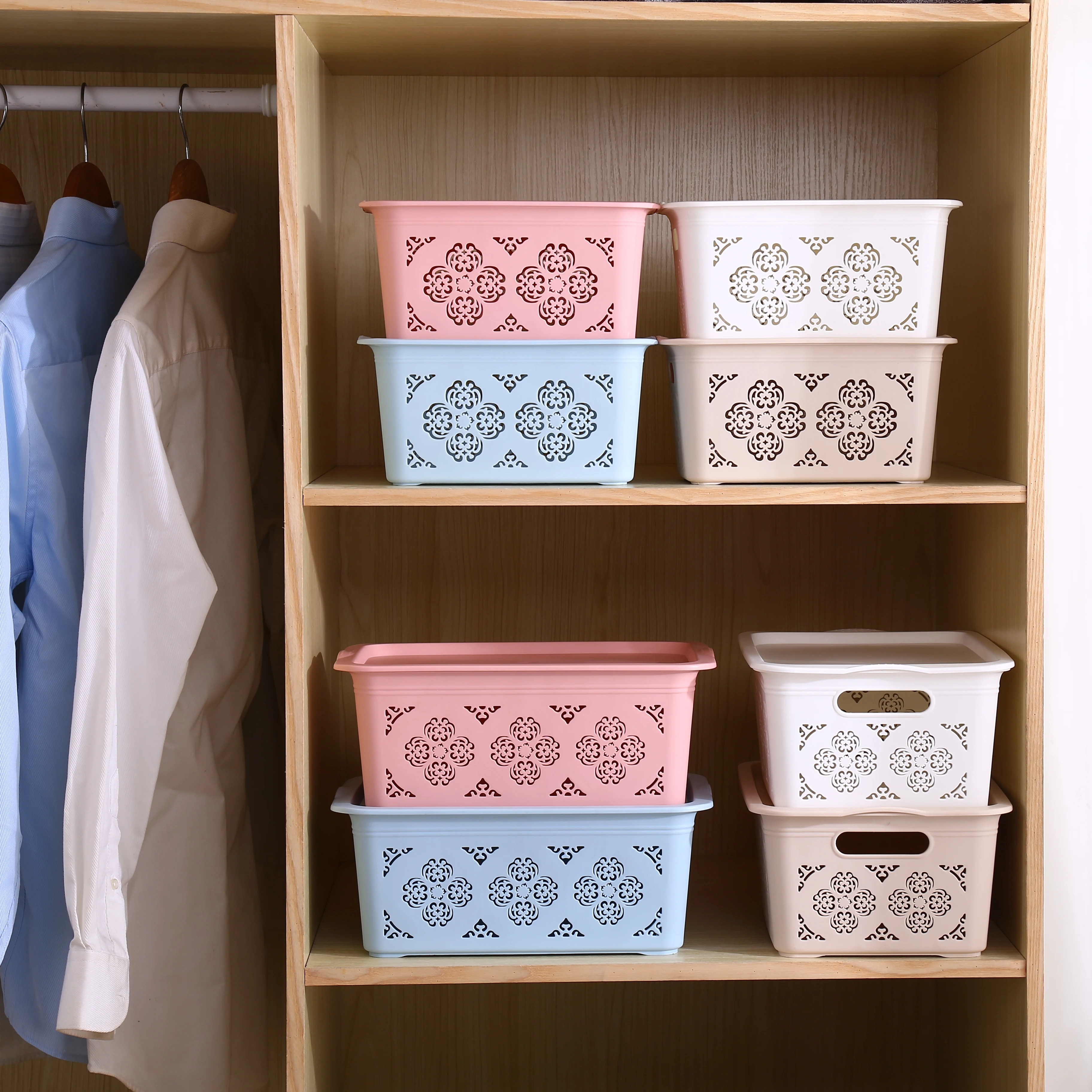 Plastic basket cloth organizer closet organizer stackable bins storage bins plastic storage box rattan basket with 3L/6L/9L/17L