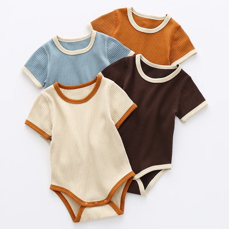 Soft cotton summer fabric newborn Kids short sleeve triangle jumpsuit open file Newborn Romper