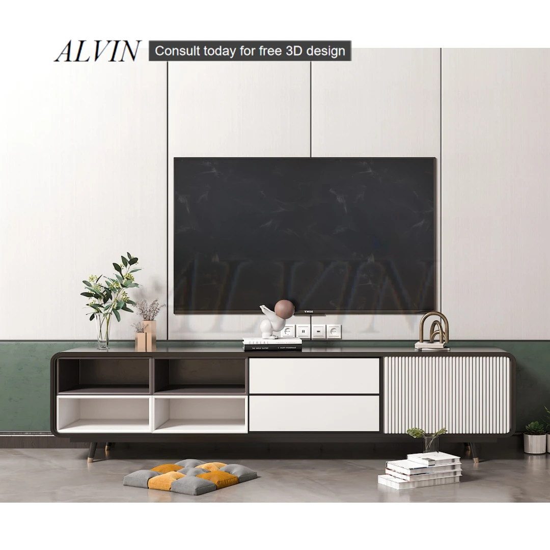 ALVIN New Design Media Cabinet Modern Television Wall Wooden Tv Rack Stands Living Room Furniture Mdf Wood Tv Stand Cabinet Set