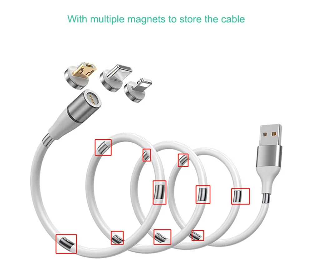 Оптовая продажа новый светодиодный магнитный USB-кабель 3 в 1 для быстрой