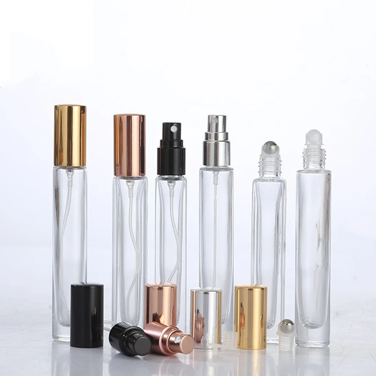 Empty perfume dispenser bottle 10 ml clear rounded Square perfume glass bottle roller in bulk