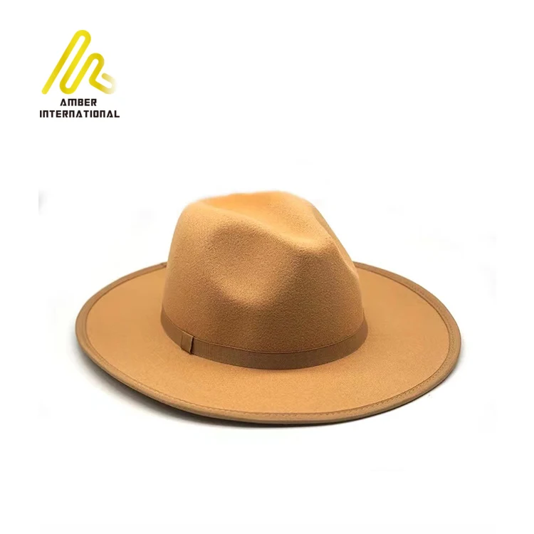Quick Shipping 8 Colors Pure Plain Solid Color Women Men Wool Suede Wide Brim Fedora Hats With Ribbons