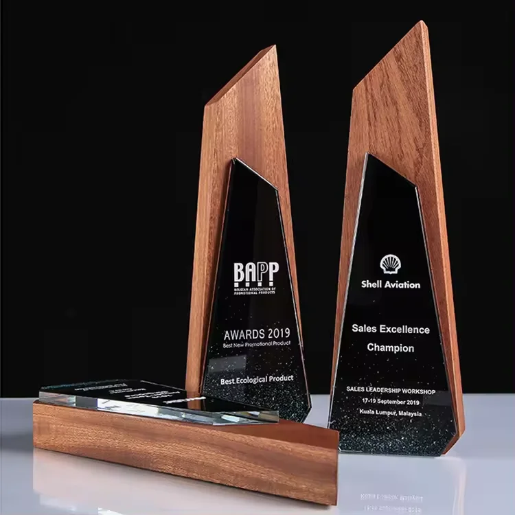 Cheap wholesale new arrivals blank wooden crystal trophy custom logo color printing crystal award cup trophy