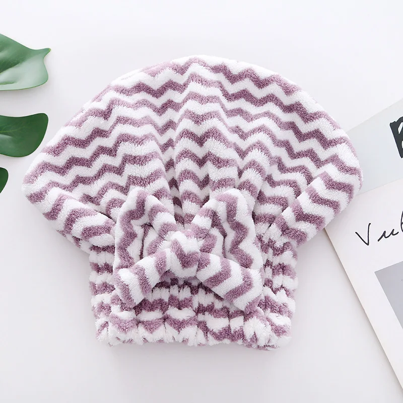 2022 New design wholesale bulk solid stripe super dry hair salon cotton microfiber hair towel with bow