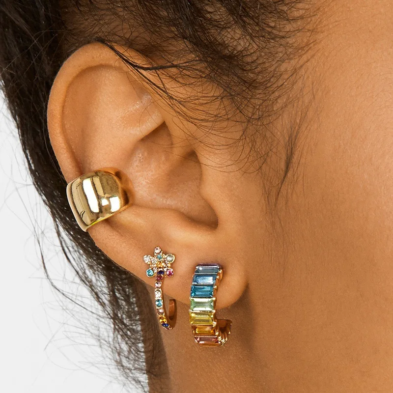 Bohemian C-shaped Rhinestone Ear Cuff Earrings Fashion Pearl Geometric Ear Clip Earrings for Women Jewelry