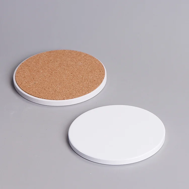hot selling 2023 Eco-friendly And Non-Slip Blank Sublimate Stone Cup Pad Blank With Cork Ceramic Coasters Blank Ceramic Coaster