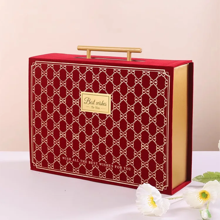Luxury Velvet wedding birthday suitcase Gift container box packaging with metal handle