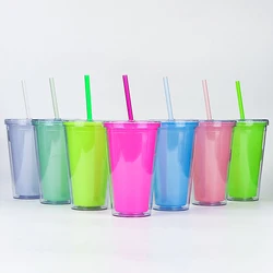 16 oz Reusable Color Changing Temperature Plastic Cups, Drinking Tumbler with Lids & Straws Wholesale Bulk