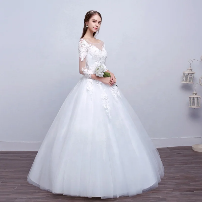 2022 Applique Tulle Mesh Princess Ball Gown Lace Satin Sexy Long Sleeve Ladies Bride Wedding Dress Glitter