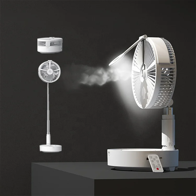 2022 Tower Pedestal Water Spray Mist Folding Rechargeable Standing Fan with Remote Control