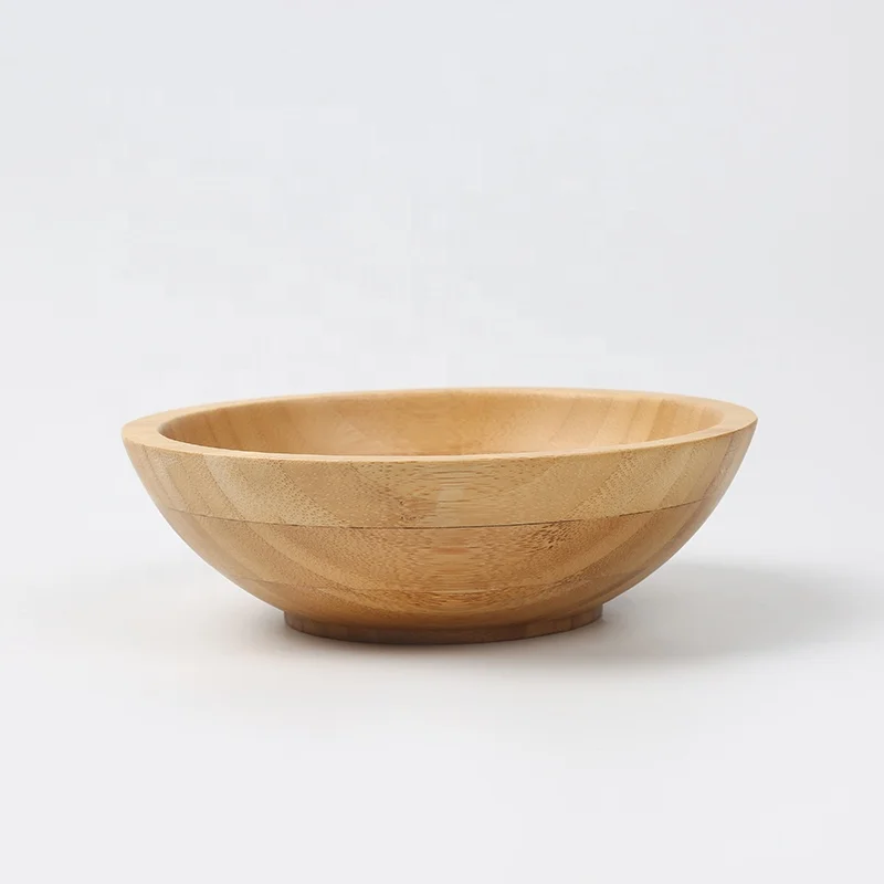  Eco Friendly Nature Set of 3 Round Flat Bamboo wooden Salad Bowls Big Food Bowl Serving Reusable