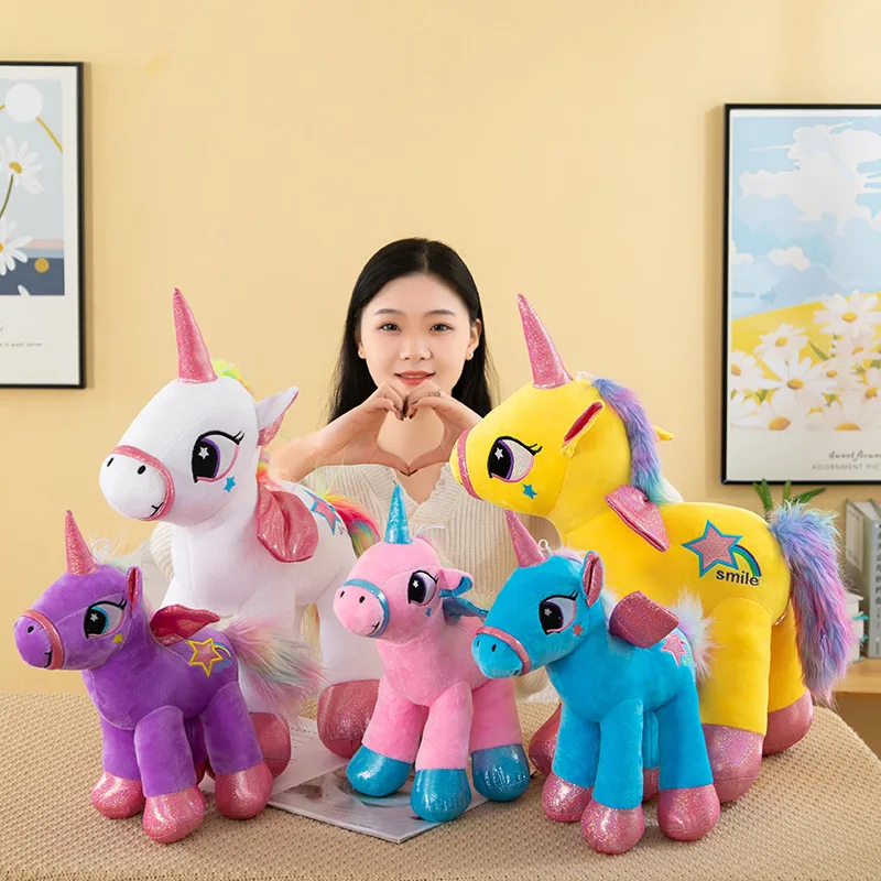 High quality Cartoon Rainbow Unicorn Stuffed Animal Toys Pony doll  For girls