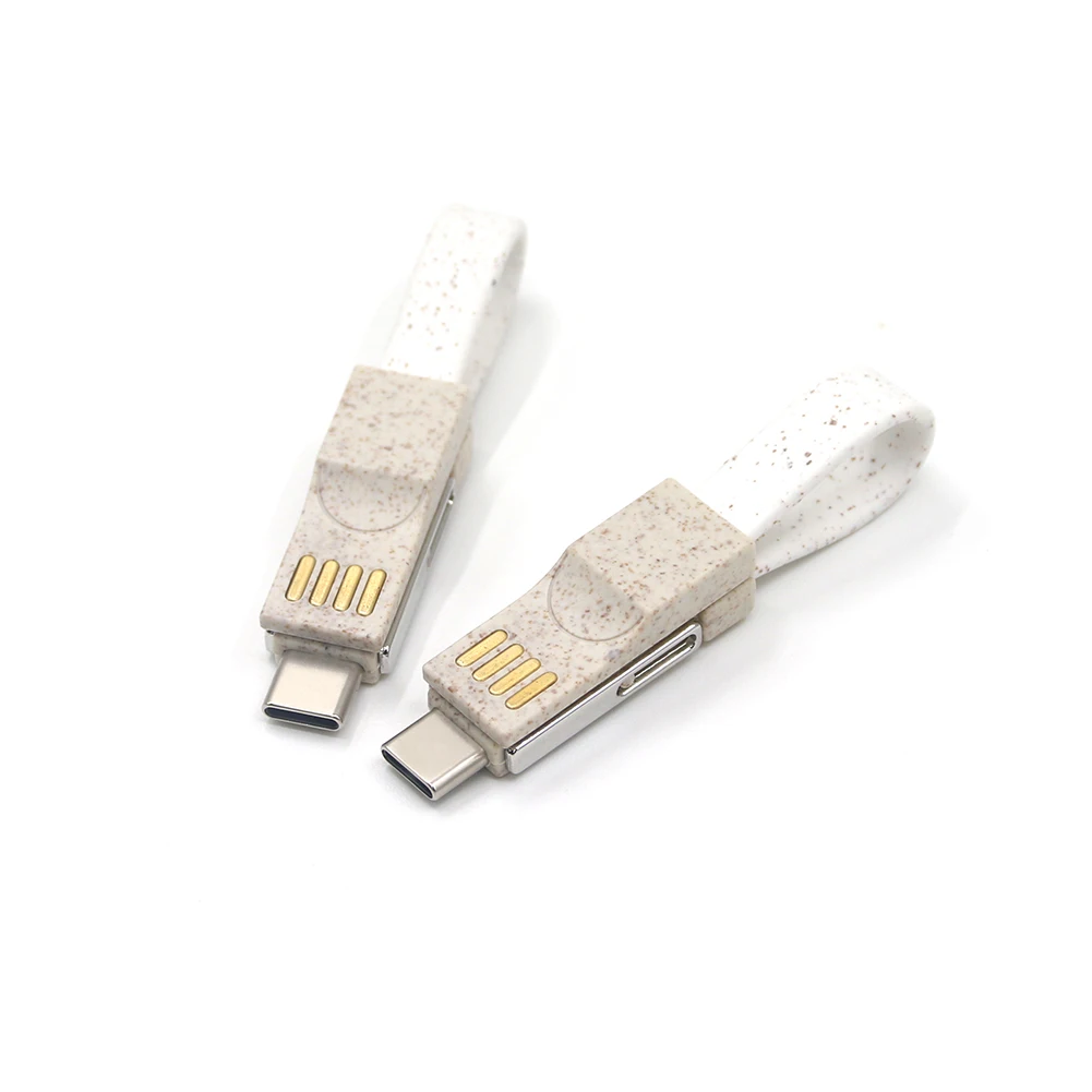 Promotional Gift Items 3 in1 Keychain Magnetic Charging Cable For Micro USB, Lighting with Environmental Wheat Straw Material