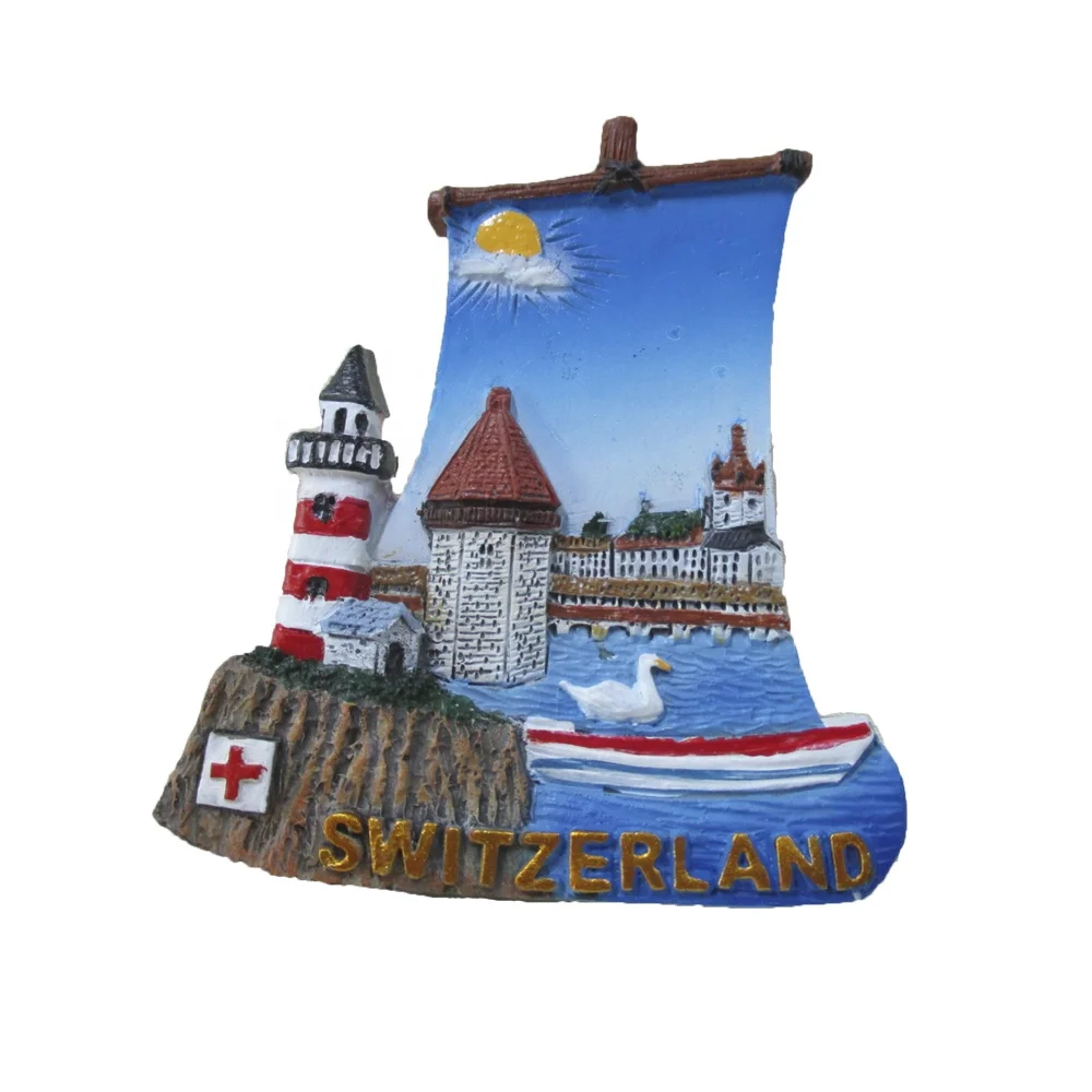 Custom 3D Fridge Magnet Sculpture Souvenir for Home Decoration Snow Globe Souvenir Artificial Resin Switzerland Europe CITY 35g