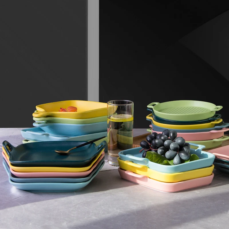 
Different Colorful Style Ceramic Baking Dish Ceramic Bakeware Microwave Bake Tray Baking Set Kitchenware With Handles 