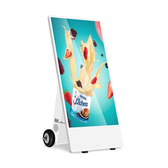 Portable Multimedia Player With Wheels High Quality Battery Supply Smart Battery Powered Lcd Digital Menu Boards Display