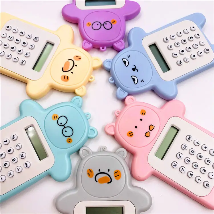 Mini Cartoon Bear Calculator 8 Digit Display Pocket Size Battery Powered Electronic Calculator Mathematics Cute School Supplies